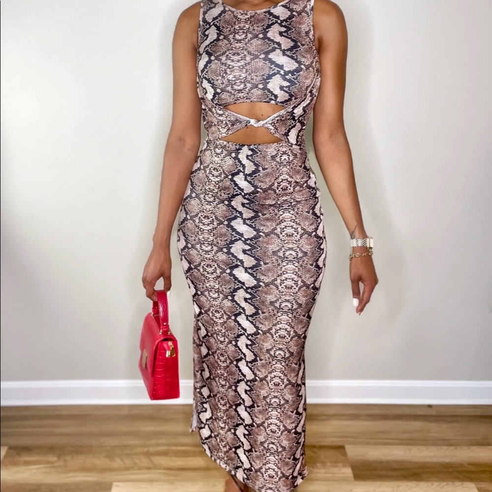 Snake Print Cut Out Bodycon Dress